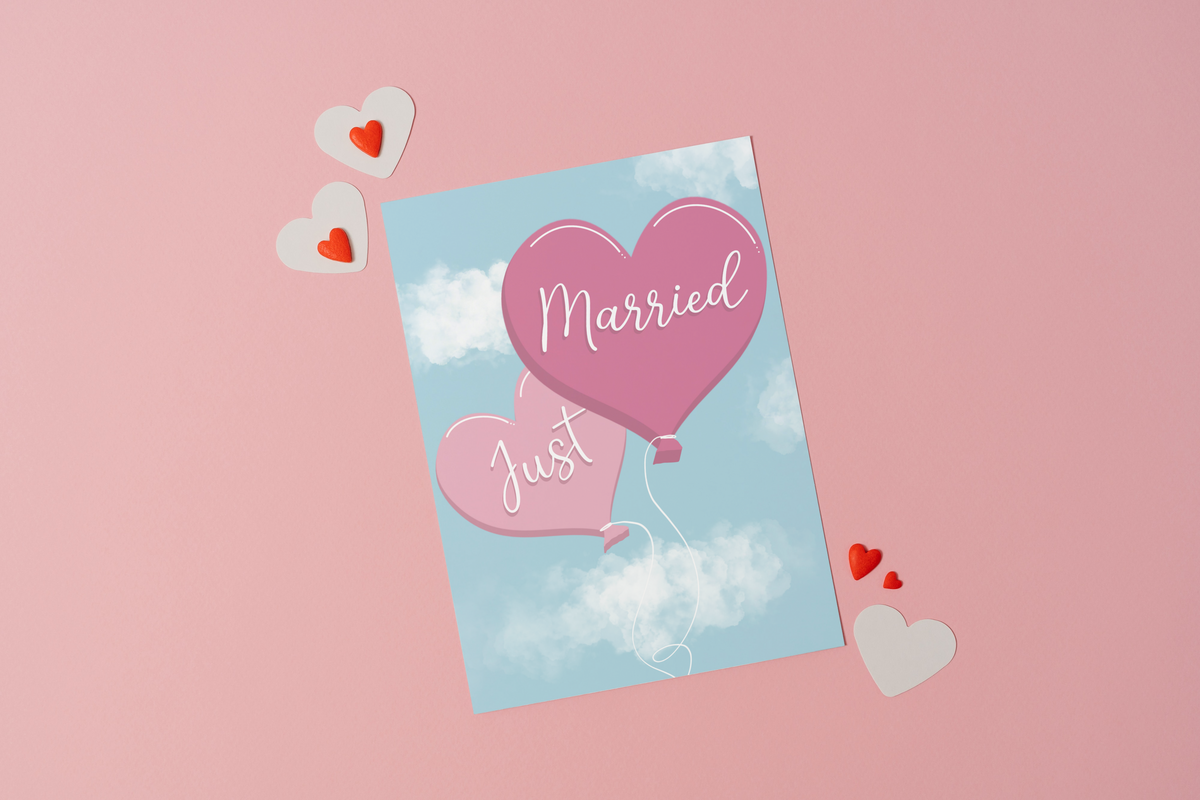 Just Married Balloons Greeting Card